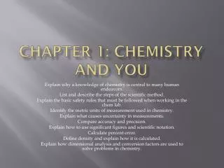 Chapter 1: Chemistry and You