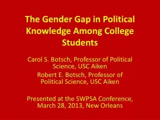 The Gender Gap in Political Knowledge Among College Students