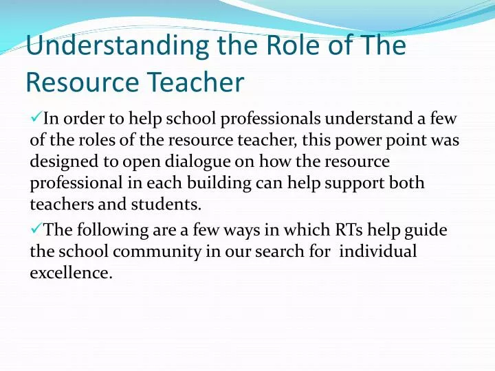 understanding the role of the resource teacher