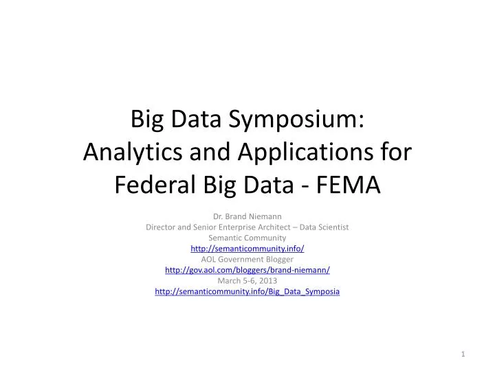 big data symposium analytics and applications for federal big data fema