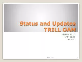 Status and Updates TRILL OAM