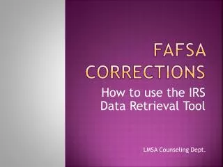 FAFSA Corrections