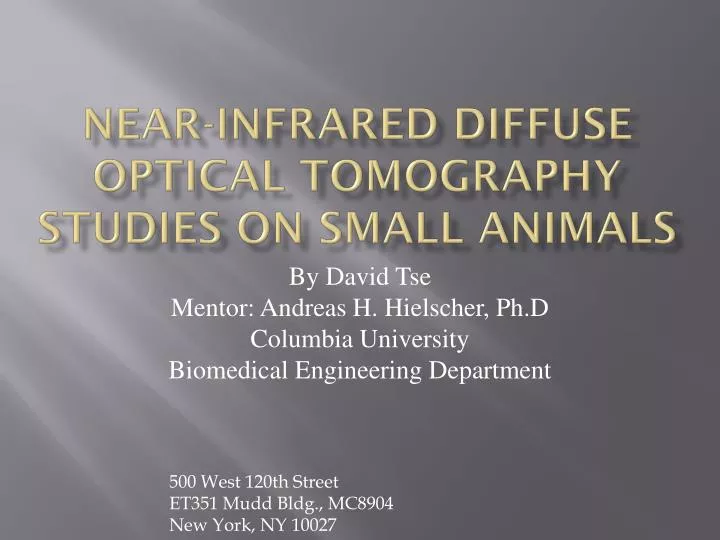 near infrared diffuse optical tomography studies on small animals