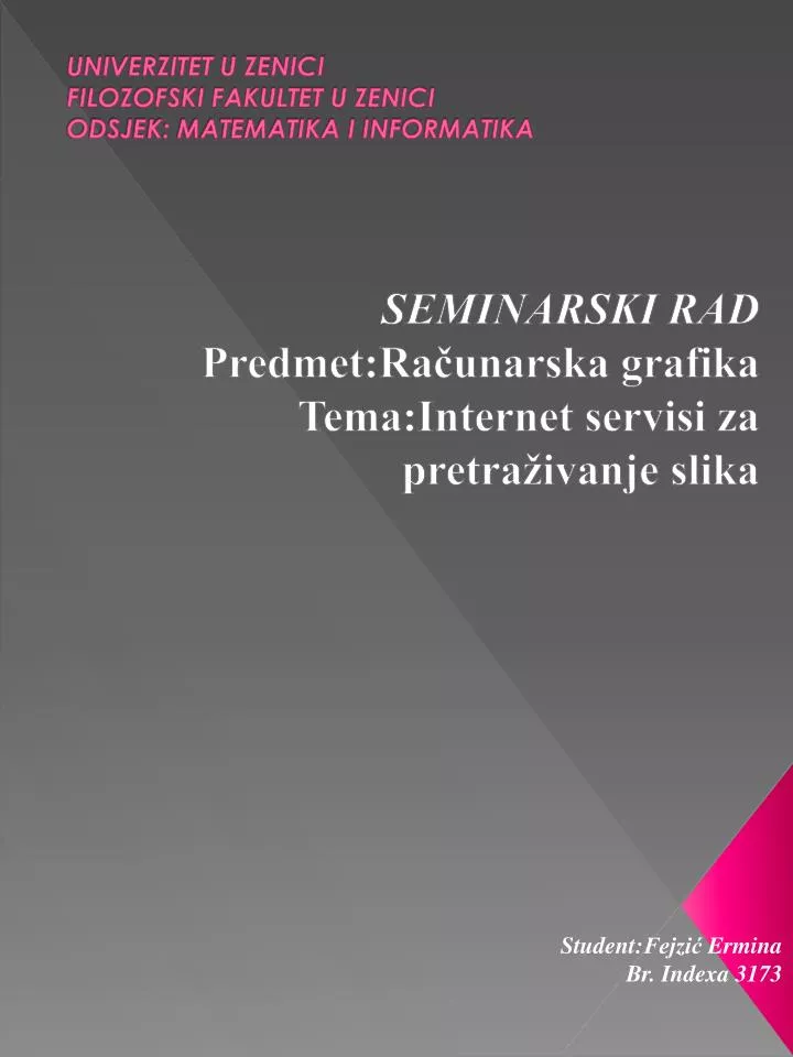 univerzitet u zenici filozofski fakultet u zenici odsjek matematika i informatika