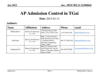 AP Admission Control in TGai