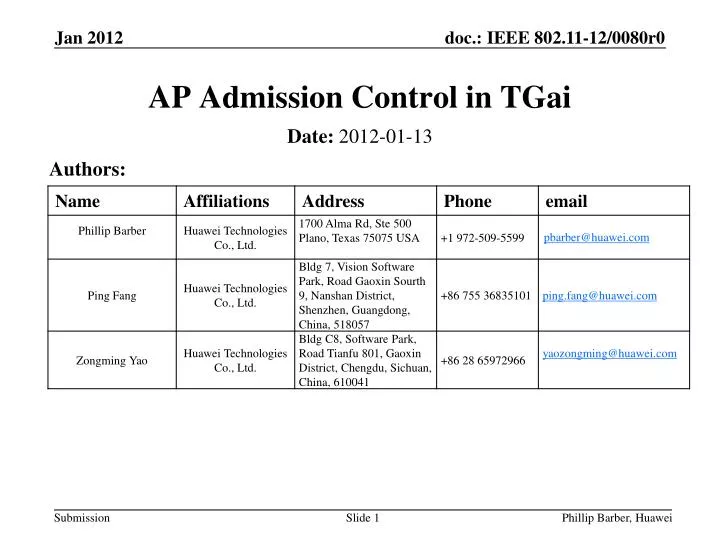 ap admission control in tgai