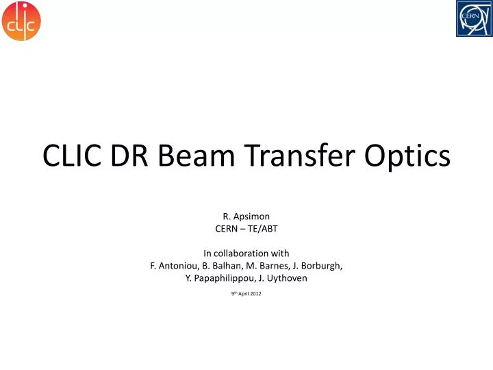 clic dr beam transfer optics