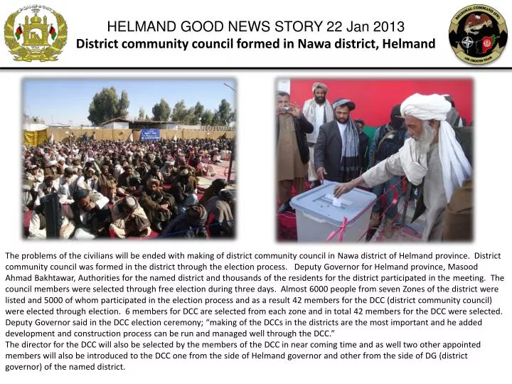 helmand good news story 22 jan 2013 district community council formed in nawa district helmand
