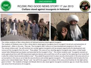 RC(SW) PAO GOOD NEWS STORY 17 Jan 2013 Civilians stood against insurgents in Helmand