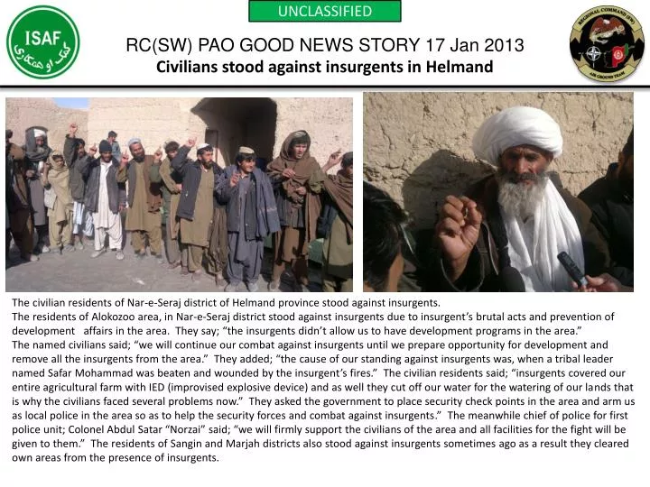 rc sw pao good news story 17 jan 2013 civilians stood against insurgents in helmand