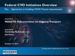 Federal CVO Initiatives Overview