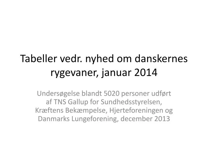 tabeller vedr nyhed om danskernes rygevaner januar 2014