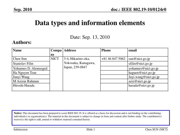 data types and information elements