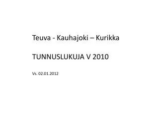 Teuva - Kauhajoki – Kurikka TUNNUSLUKUJA V 2010 Vs. 02.01.2012