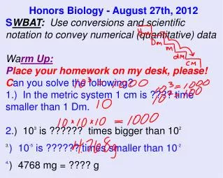 Honors Biology - August 27th, 2012