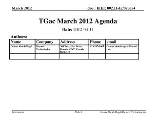 TGac March 2012 Agenda