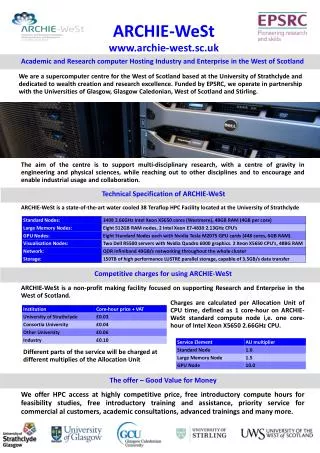 Academic and Research computer Hosting Industry and Enterprise in the West of Scotland