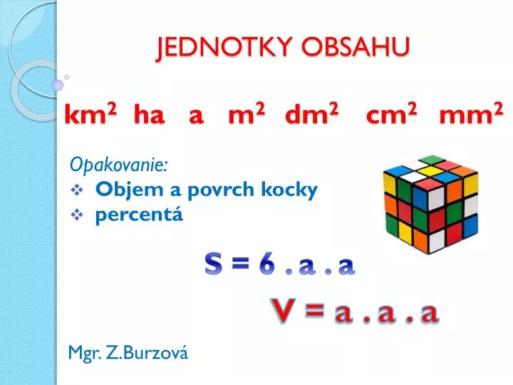 jednotky obsahu km 2 ha a m 2 dm 2 cm 2 mm 2