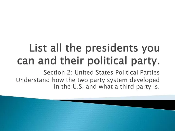 list all the presidents you can and their political party