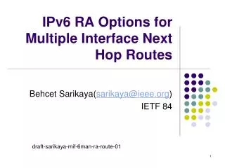 IPv6 RA Options for Multiple Interface Next Hop Routes