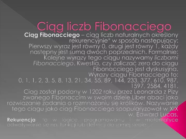 ci g liczb fibonacciego