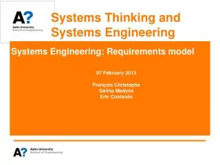 Systems Thinking and Systems Engineering