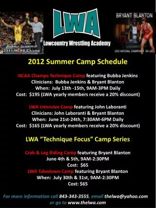 2012 Summer Camp Schedule NCAA Champs Technique Camp featuring Bubba Jenkins