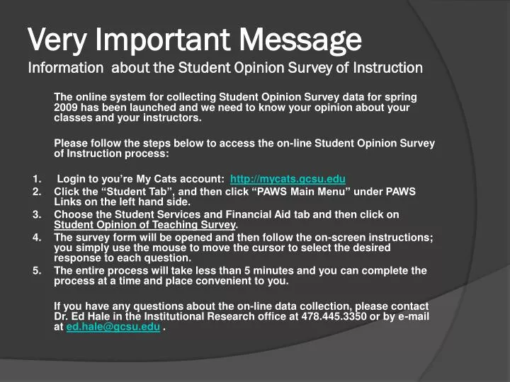 very important message i nformation about the student opinion survey of instruction