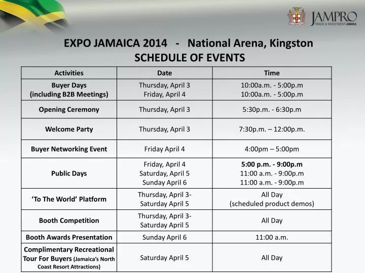 expo jamaica 2014 national arena kingston schedule of events