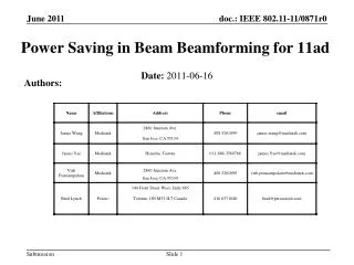 Power Saving in Beam Beamforming for 11ad