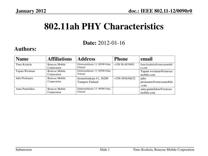 802 11ah phy characteristics