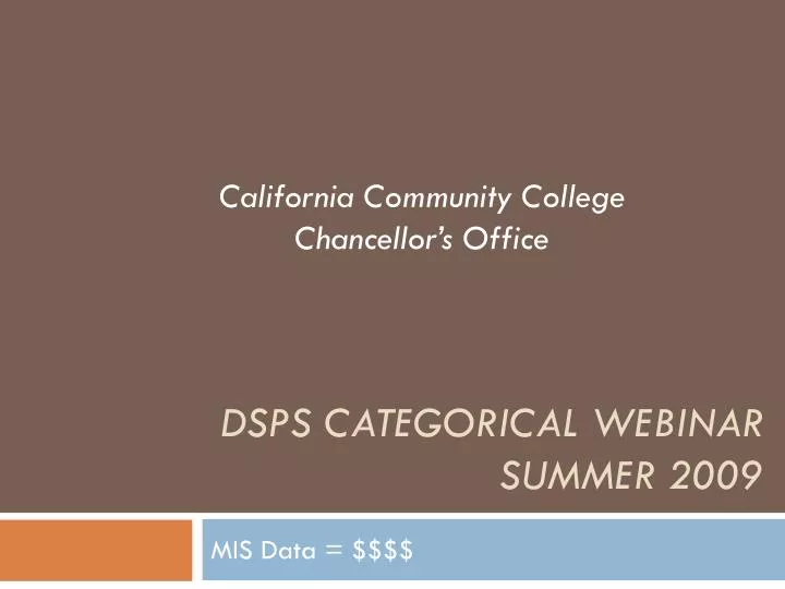 dsps categorical webinar summer 2009