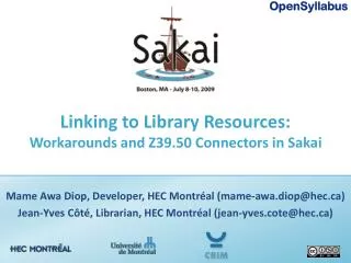 Linking to Library Resources: Workarounds and Z39.50 Connectors in Sakai
