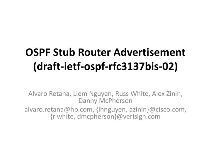ospf stub router advertisement draft ietf ospf rfc3137bis 02