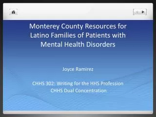 Monterey County Resources for Latino Families of Patients with Mental Health Disorders