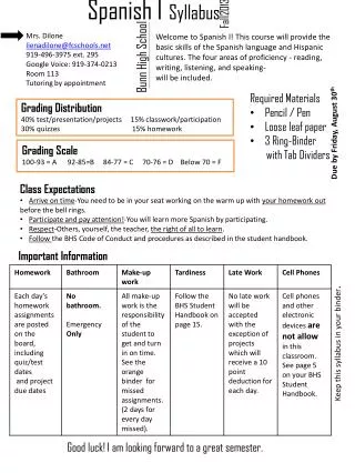 Spanish I Syllabus