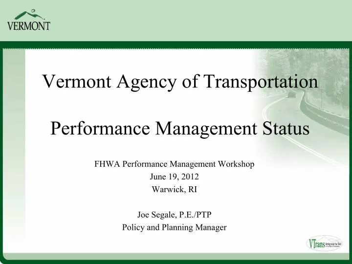 vermont agency of transportation performance management status