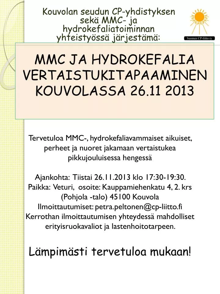 mmc ja hydrokefalia vertaistukitapaaminen kouvolassa 26 11 2013