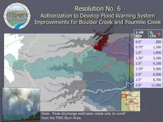 Note: Peak discharge estimates relate only to runoff f rom the FMC Burn Area.