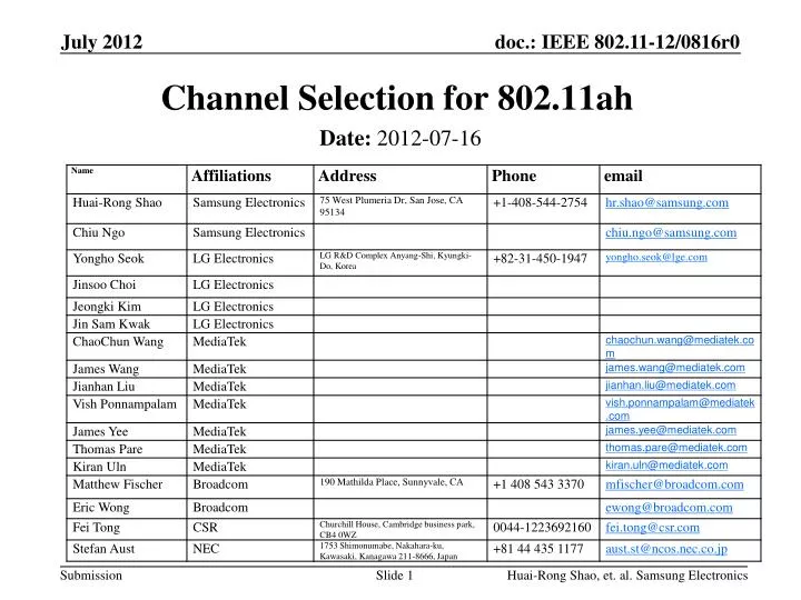 channel selection for 802 11ah