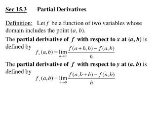 Sec 15.3 	Partial Derivatives