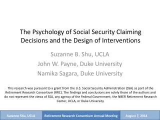The Psychology of Social Security Claiming Decisions and the Design of Interventions