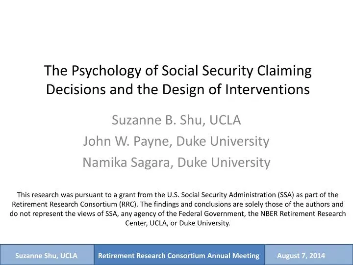 the psychology of social security claiming decisions and the design of interventions