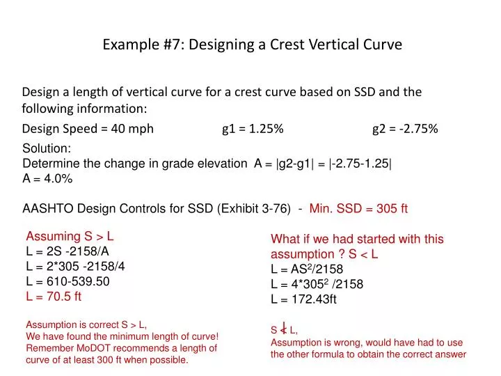 example 7 designing a crest vertical curve