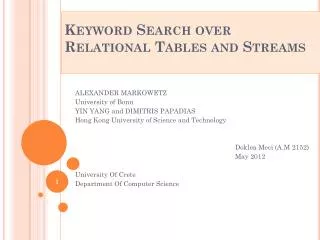 Keyword Search over Relational Tables and Streams