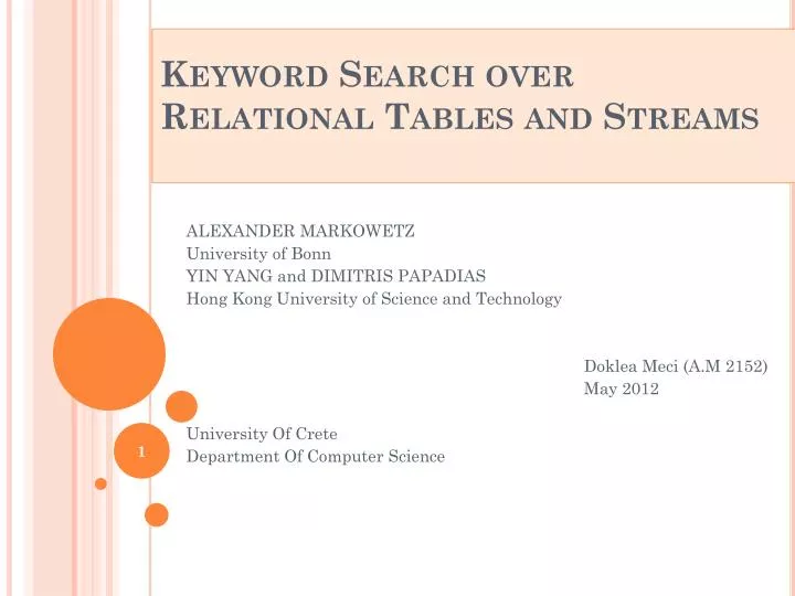 keyword search over relational tables and streams