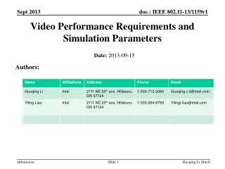 Video Performance Requirements and Simulation Parameters