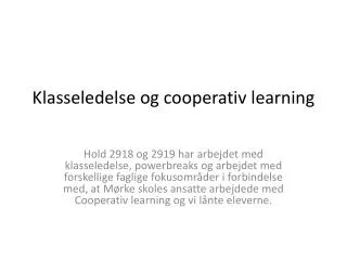 klasseledelse og cooperativ learning