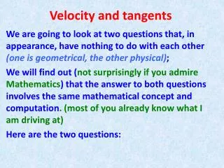 Velocity and tangents