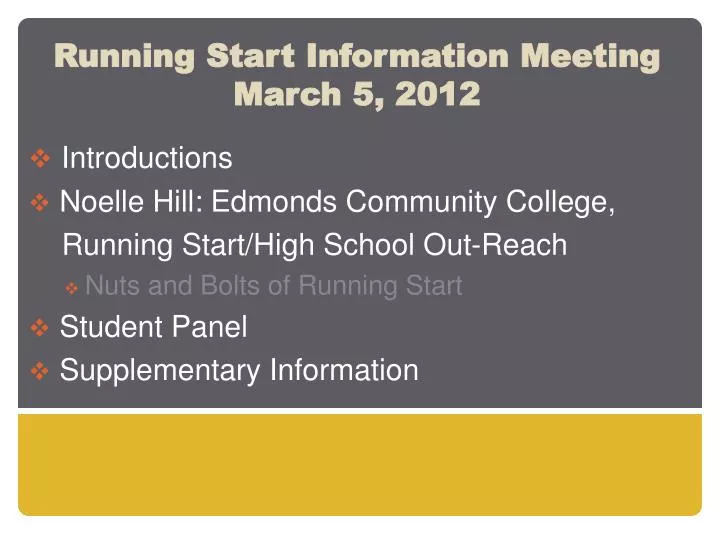 running start information meeting march 5 2012